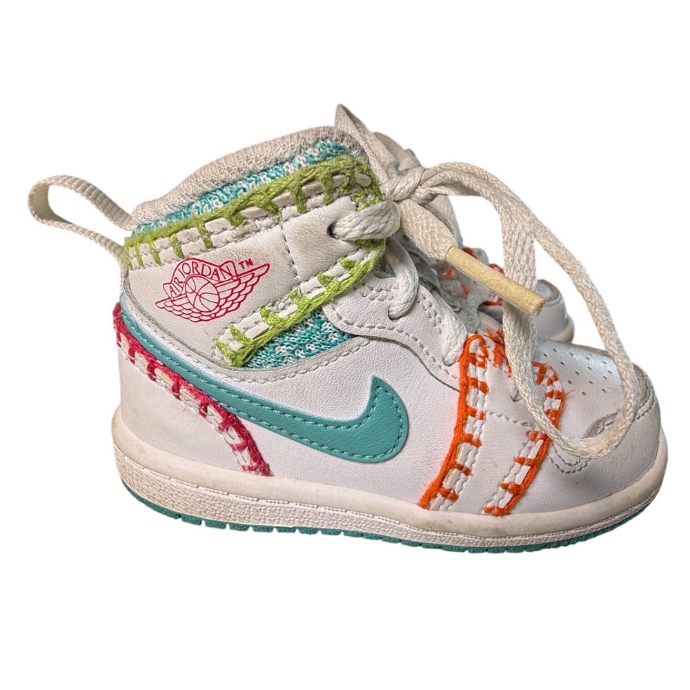Kids Jordan 1 Mid TD Toddler Shoes White Teal Orange Embroidered DM6220 100 6C